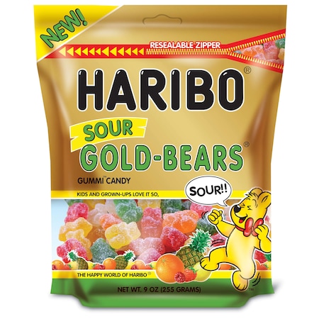 Haribo Confectionery Sour Gold-Bears Stand-Up Resealable Bag 9 oz., PK8 31233